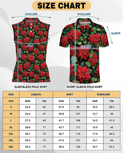 Red Poinsettia Pattern Sleeveless Polo Shirt for Women| Azhawaiian