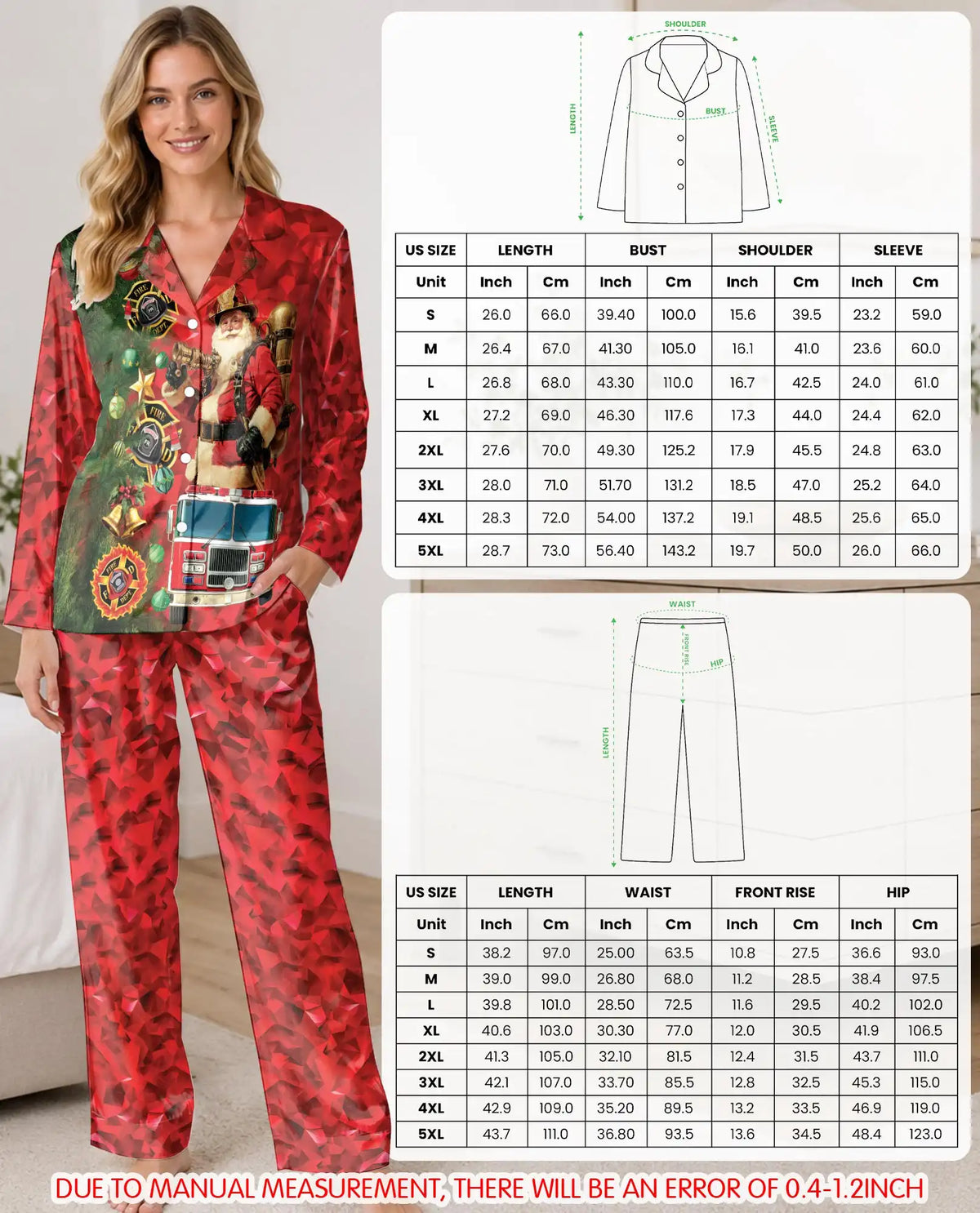 Firefighter Santa Christmas Pajama Set for Women – Fire Truck Print