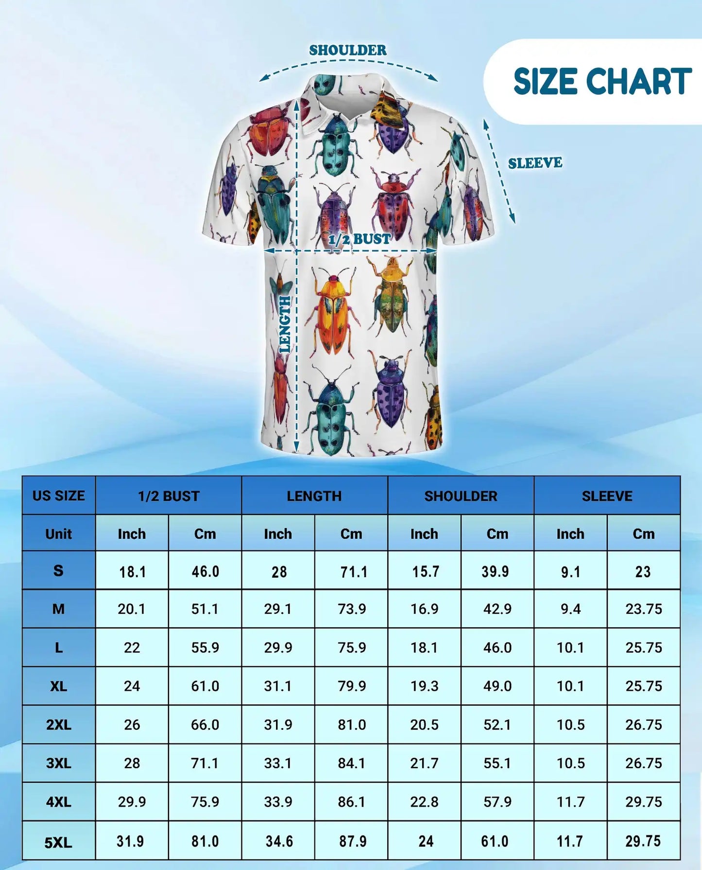 Colorful Beetle Polo Shirt for Men, Nature Insect Style | Azhawaiian