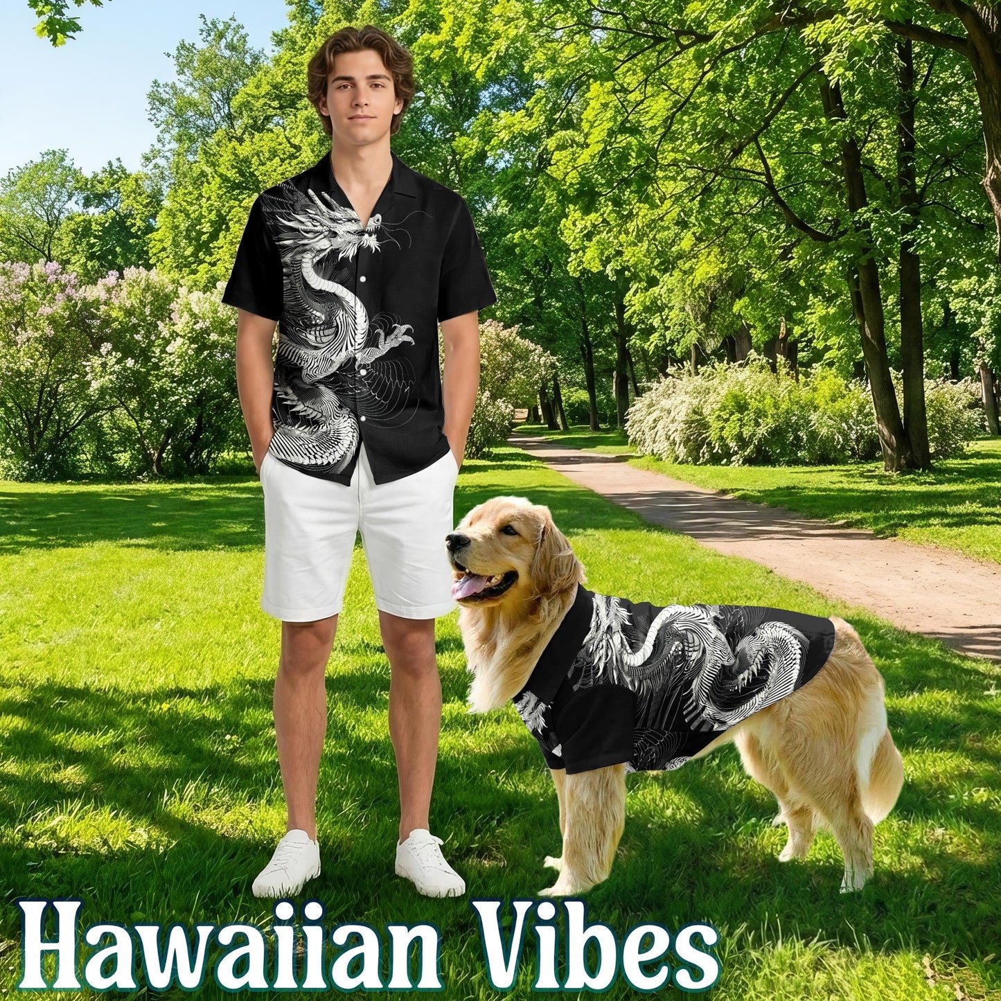 Dragon Theme Matching Dog Owner Hawaiian Shirts, Funny Pet Aloha Shirt for Beach Vacation - Azhawaiian