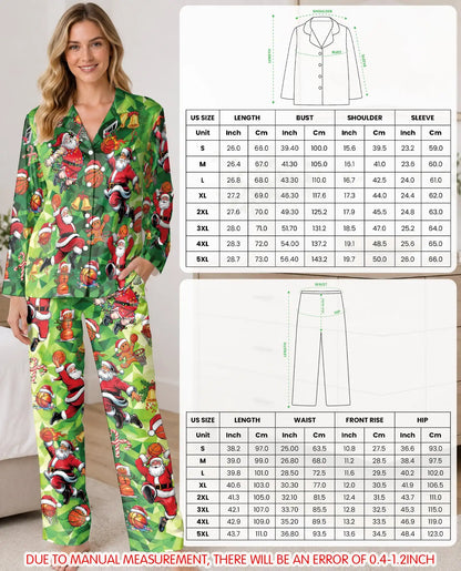 Basketball Santa Christmas Pajama Set for Women – Green Geometric Print