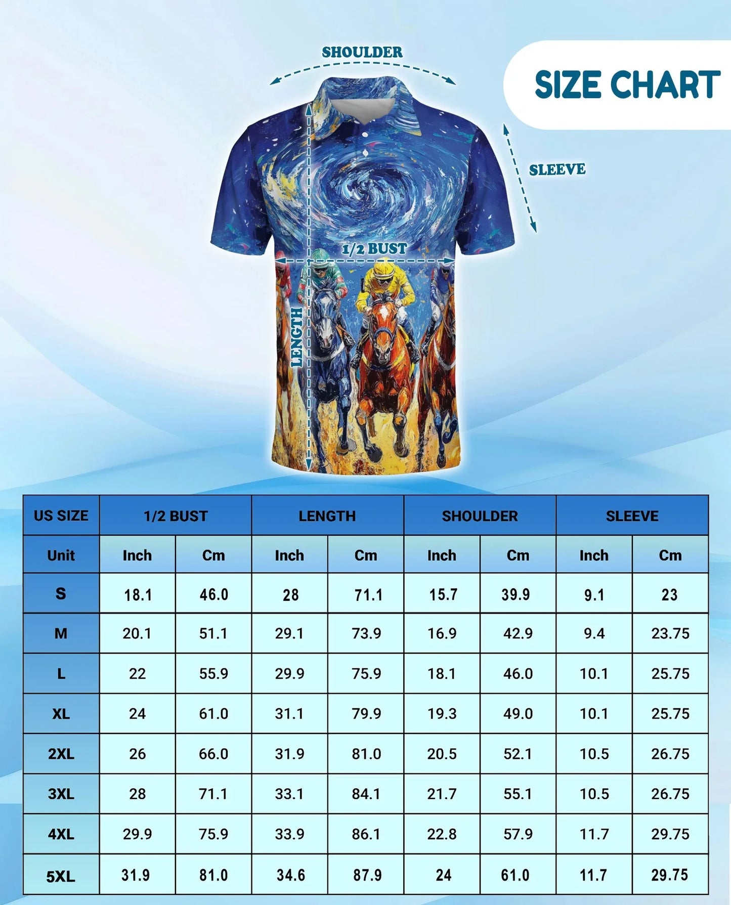 Horse Racing Starry Night Polo Shirt for Men, Artistic Equestrian Style | Azhawaiian