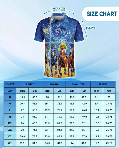 Horse Racing Starry Night Polo Shirt for Men, Artistic Equestrian Style | Azhawaiian