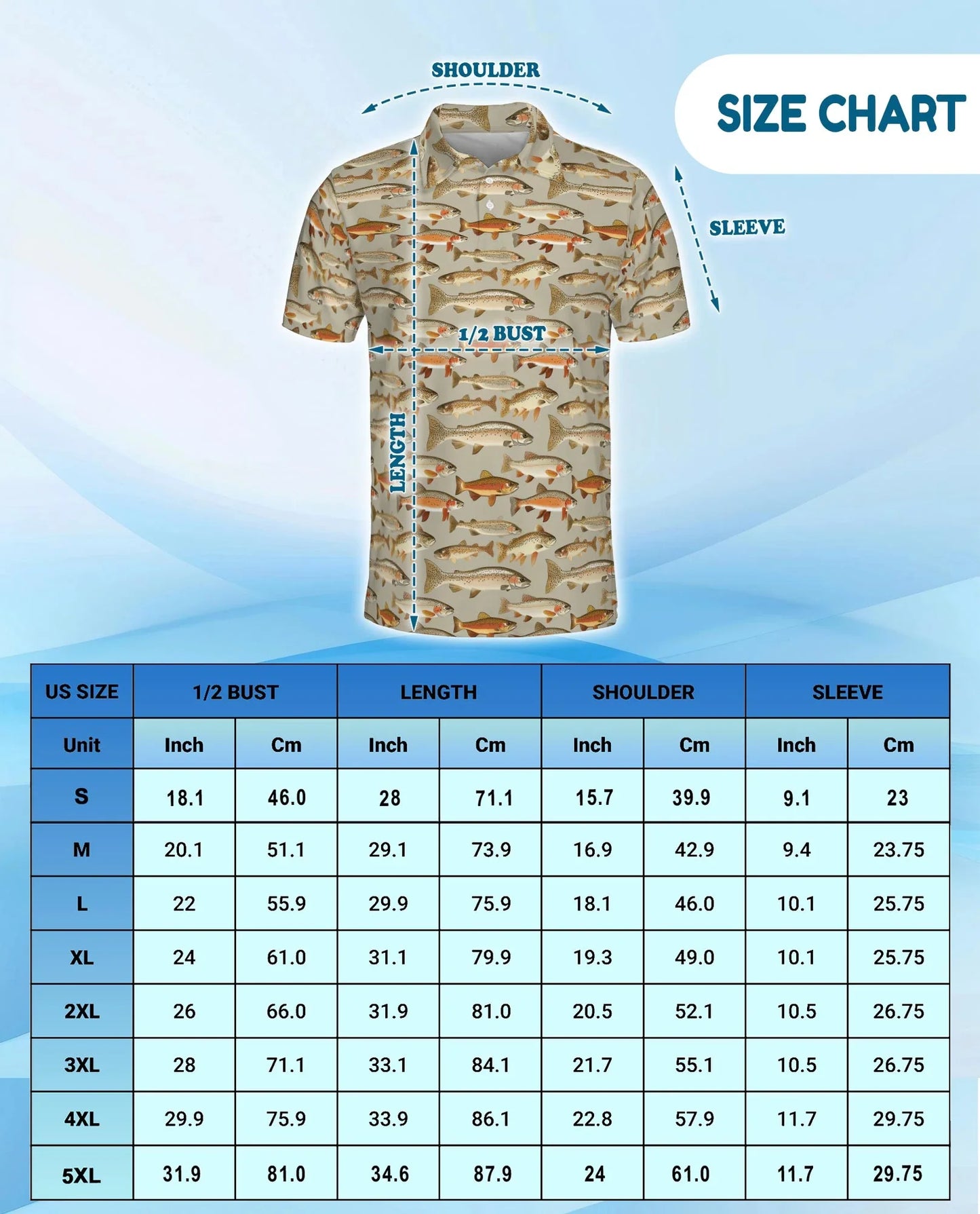 Trout Fishing Pattern Polo Shirt for Men, Outdoor Angler Style | Azhawaiian
