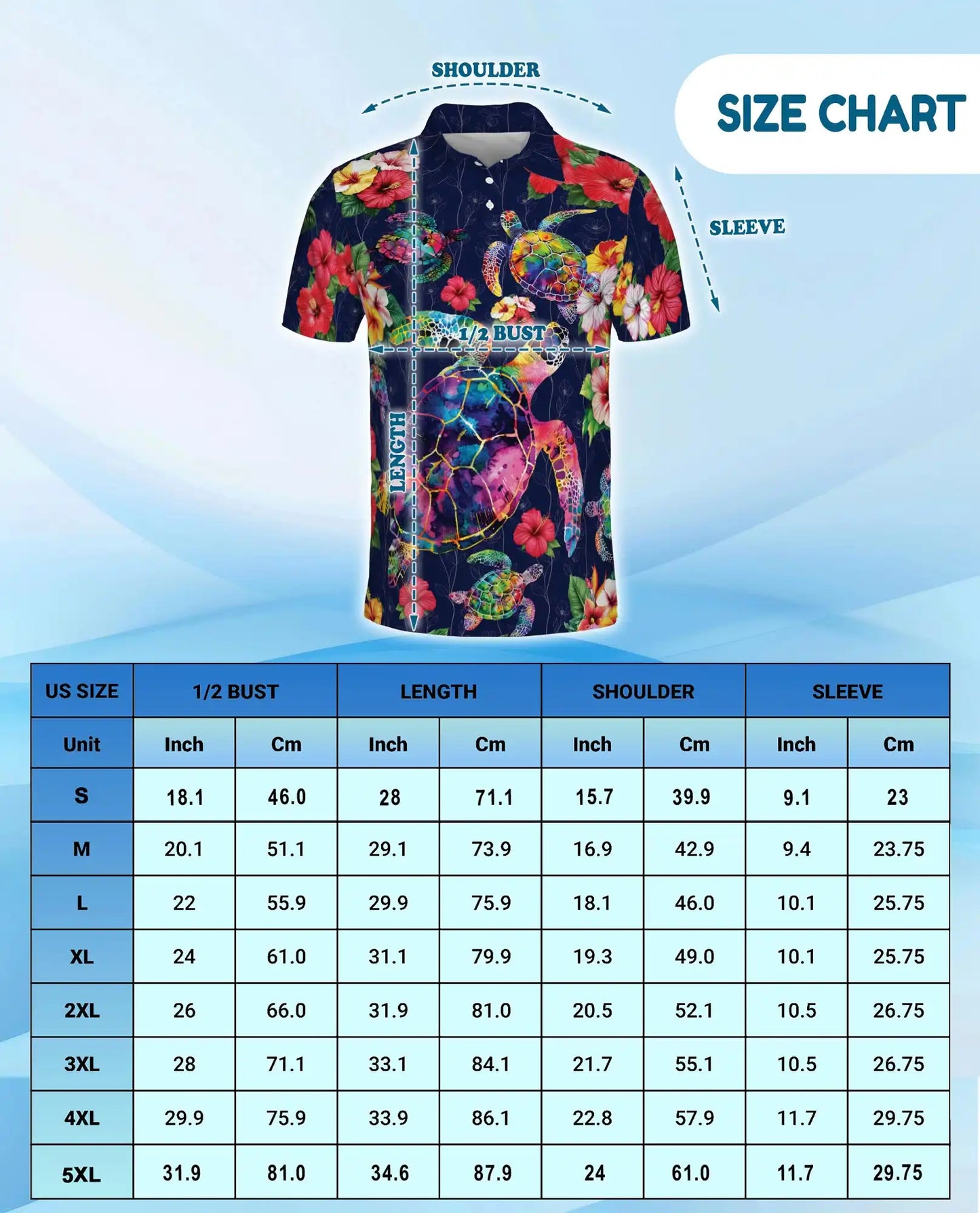Colorful Sea Turtle Tropical Polo Shirt for Men, Ocean Reef Print | Azhawaiian