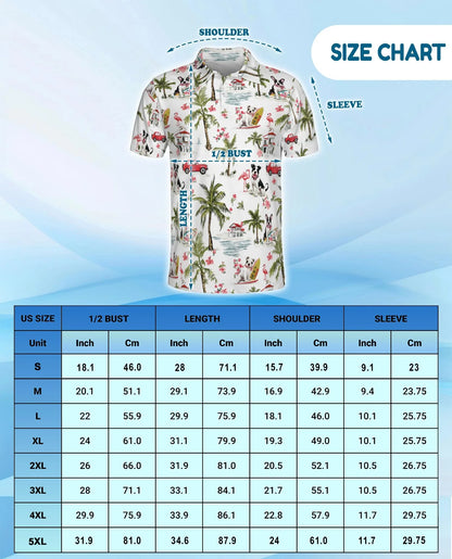 Dog Surfing Beach Polo Shirt for Men, Tropical Palm Tree Style | Azhawaiian