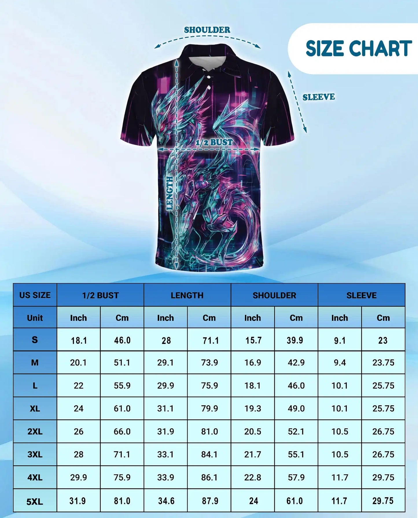 Cyber Dragon Polo Shirt for Men - Neon Fantasy Art | Azhawaiian