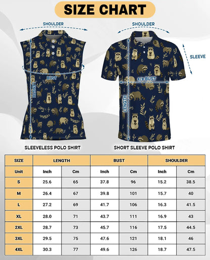 Navy Raccoon Pattern Sleeveless Polo Shirt for Women | Azhawaiian