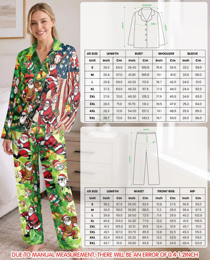 Baseball Santa Christmas Pajama Set for Women – American Flag Print