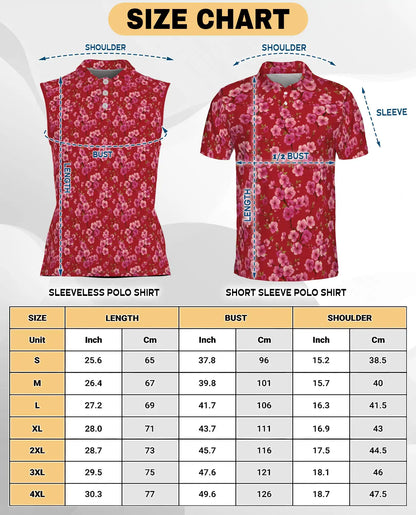 Red Cherry Blossom Sleeveless Polo Shirt for Women  | Azhawaiian