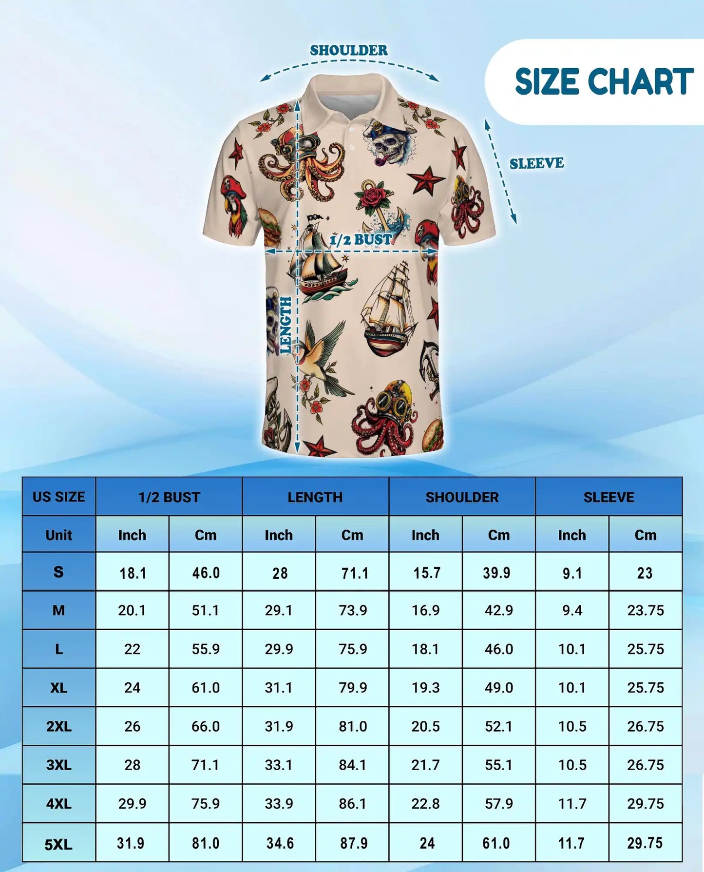 Pirate Tattoo Polo Shirt - Nautical Skull Octopus Sailor Design | Azhawaiian