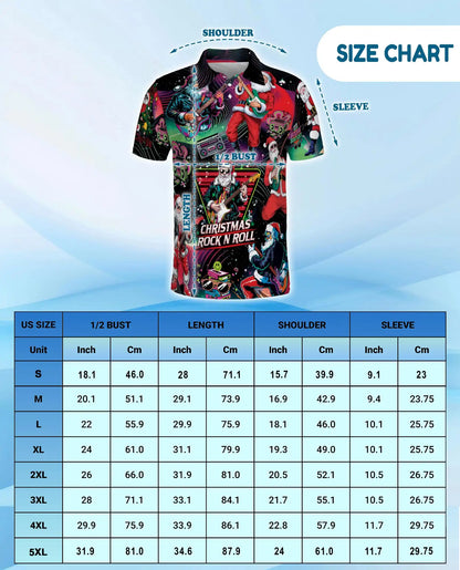 Christmas Rock Santa Polo Shirt, Retro Music Print | Azhawaiian