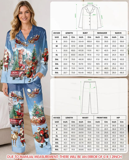 Santa Christmas Pajama Set for Women, Winter Holiday Sleepwear