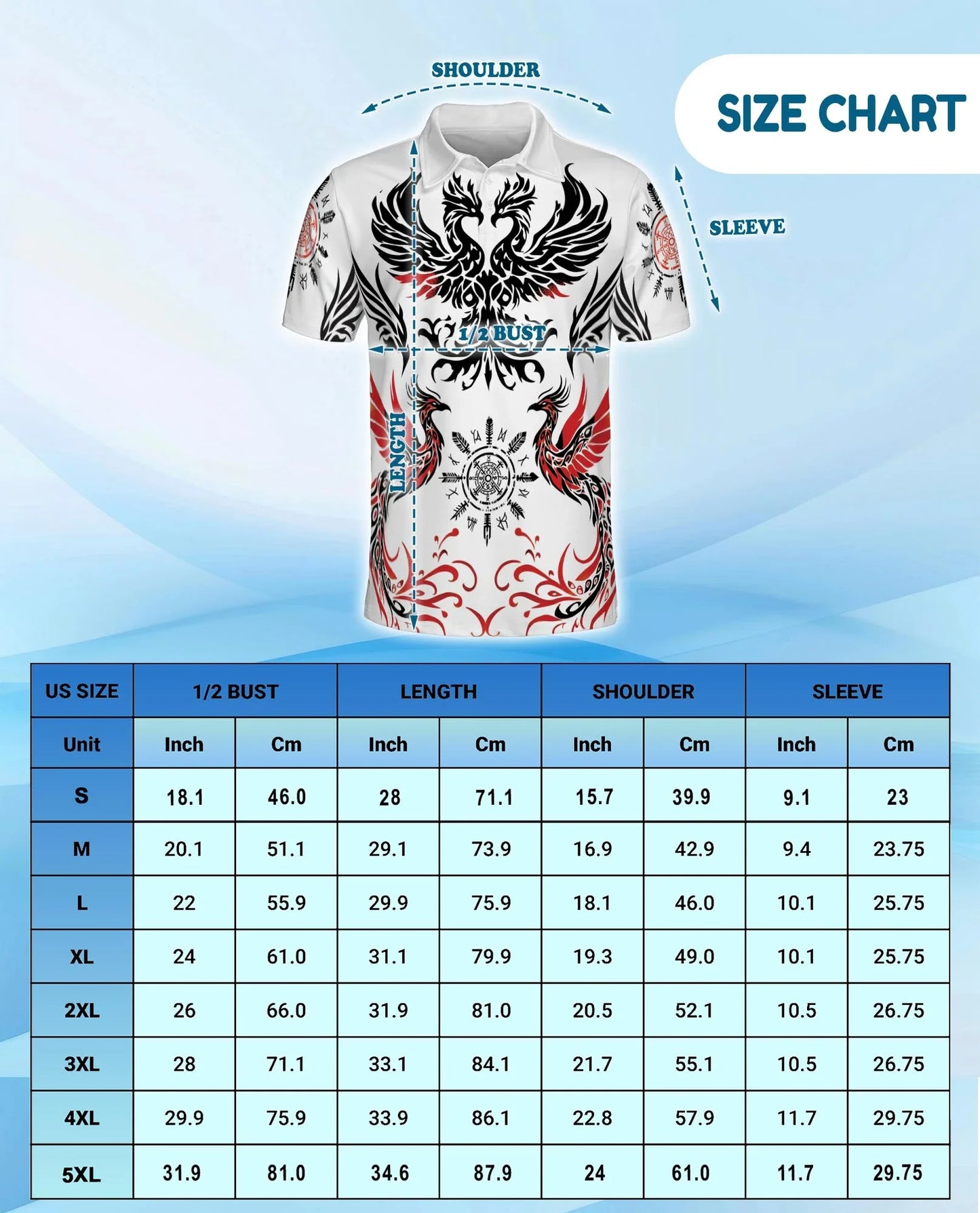 Symmetrical Phoenix Polo Shirt for Men, Mythical Fire Bird Style | Azhawaiian