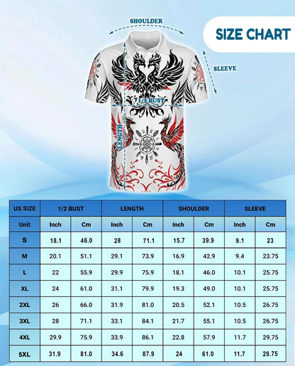 Symmetrical Phoenix Polo Shirt for Men, Mythical Fire Bird Style | Azhawaiian