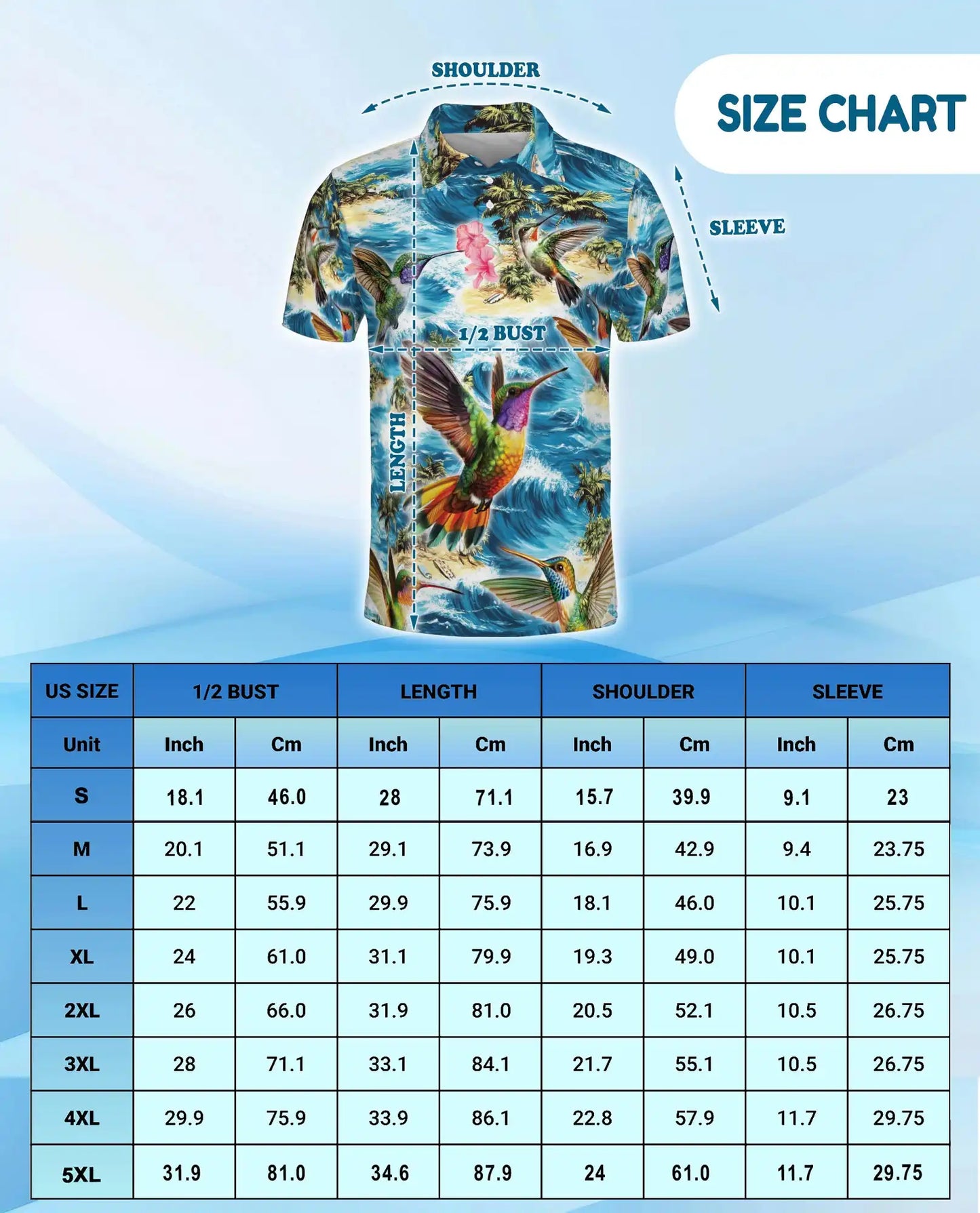 Hummingbird Tropical Polo Shirt, Ocean Wave Print | Azhawaiian