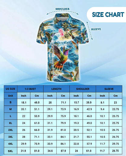 Hummingbird Tropical Polo Shirt, Ocean Wave Print | Azhawaiian