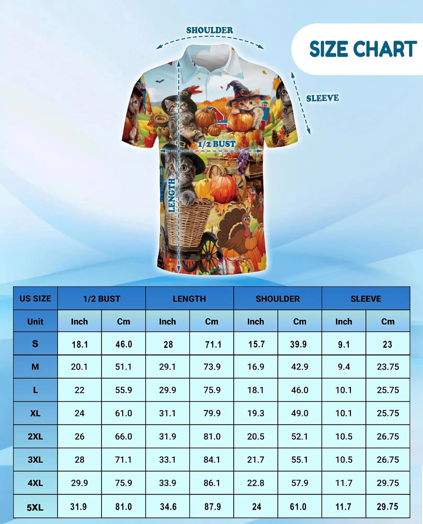 Autumn Harvest Cats Polo Shirt for Men, Cute Fall Kitten Print | Azhawaiian