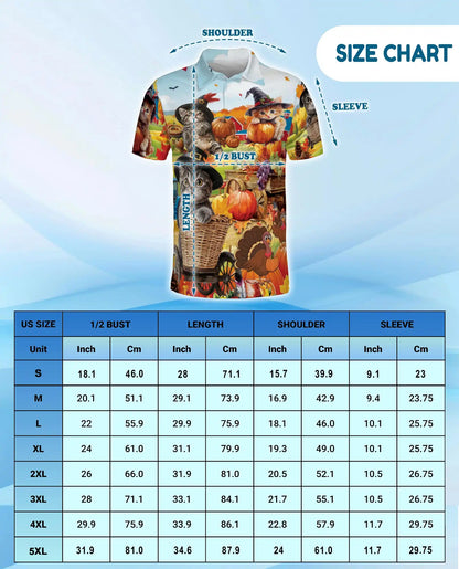 Autumn Harvest Cats Polo Shirt for Men, Cute Fall Kitten Print | Azhawaiian
