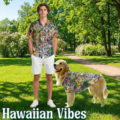 Skulls Mardi Gras Matching Dog Owner Hawaiian Shirts, Funny Pet Aloha Shirt for Beach Vacation - Azhawaiian