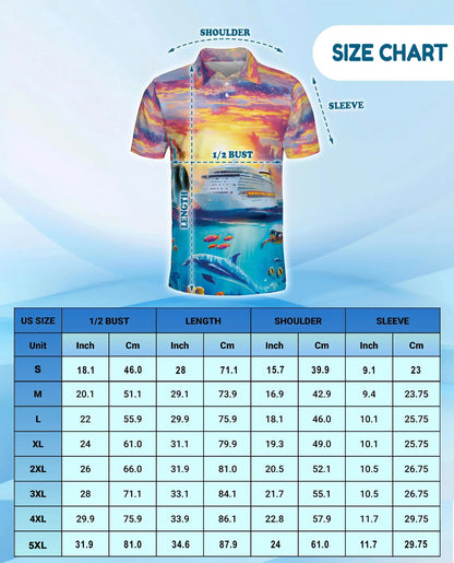 Tropical Cruise Ship Polo Shirt, Ocean Sunset Vacation Style | Azhawaiian