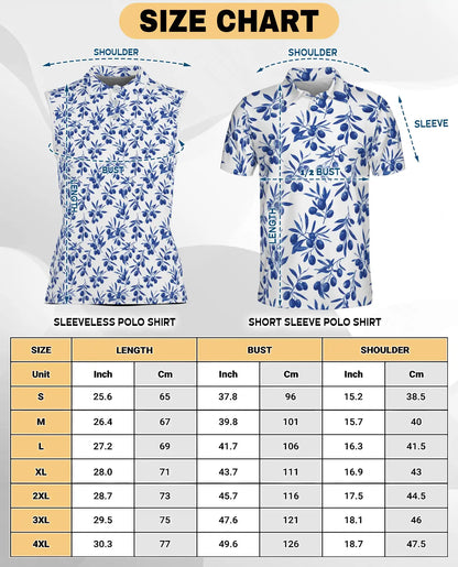 Blue Olive Branch Print Sleeveless Polo Shirt for Women | Azhawaiian