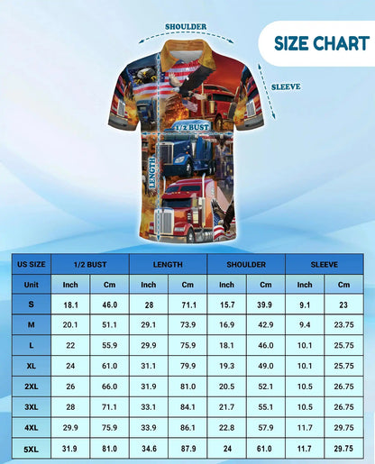 Patriotic Trucker Polo Shirt - American Flag Eagle Semi Truck Design | Azhawaiian