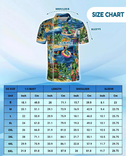 Alien Beach Hawaiian Polo Shirt - Funny UFO Tropical Surfing Design | Azhawaiian