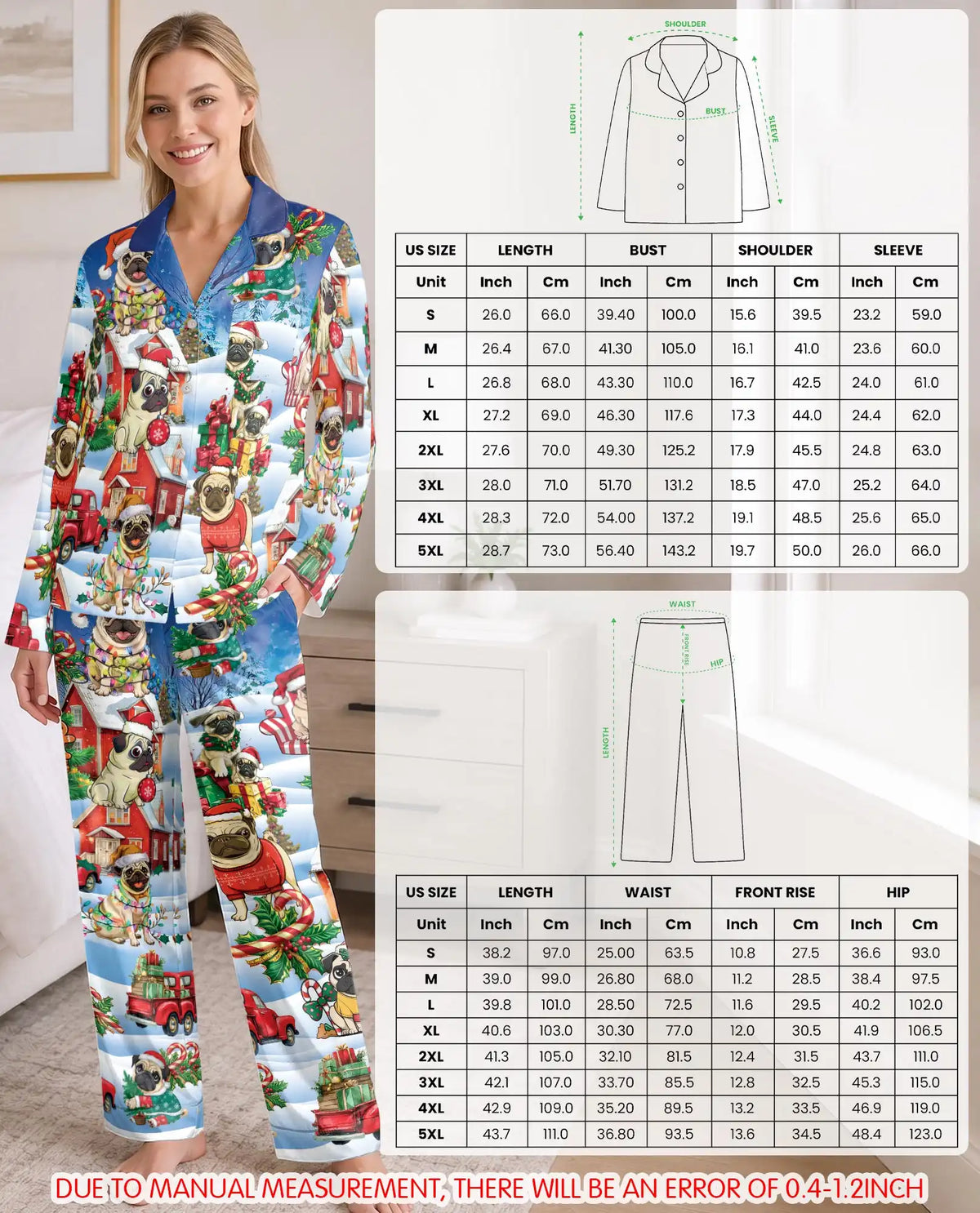 Christmas Pug Pajama Set for Women – Cute Holiday Dog Print