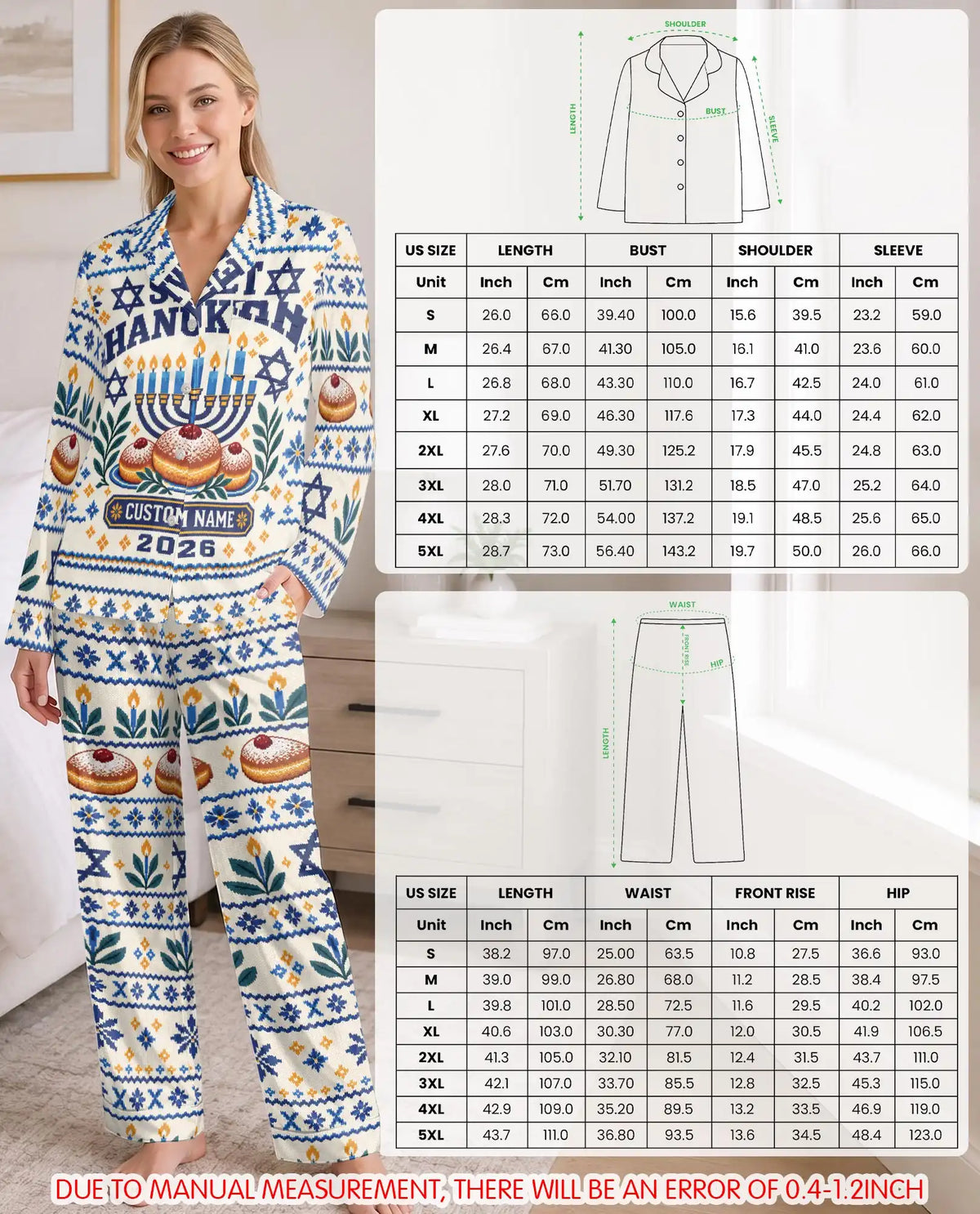 Personalized Sweet Hanukkah Pajama Set for Women – Custom Name & Year Donut Print