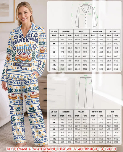 Personalized Sweet Hanukkah Pajama Set for Women – Custom Name & Year Donut Print