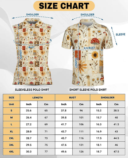 Vintage Mushroom Pattern Sleeveless Polo Shirt for Women, Nature Retro Style | Azhawaiian