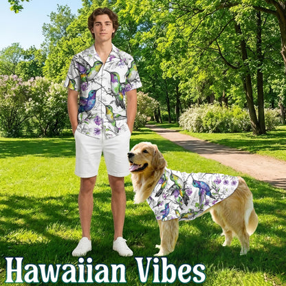 Vintage Style Hummingbirds Hawaiian Hawaii Matching Dog Owner Hawaiian Shirts, Funny Pet Aloha Shirt for Beach Vacation - Azhawaiian