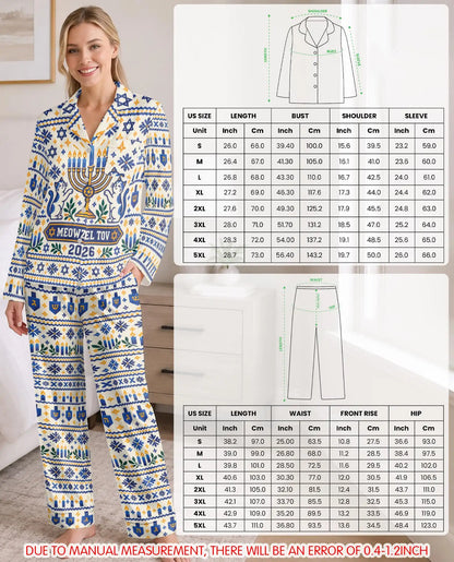 Personalized Hanukkah Cat Pajama Set for Women – Custom Name & Year Menorah Print