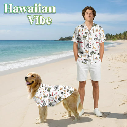 Cute Golden Retriever Beach Print Matching Dog Owner Hawaiian Shirts, Funny Pet Aloha Shirt for Beach Vacation - Azhawaiian
