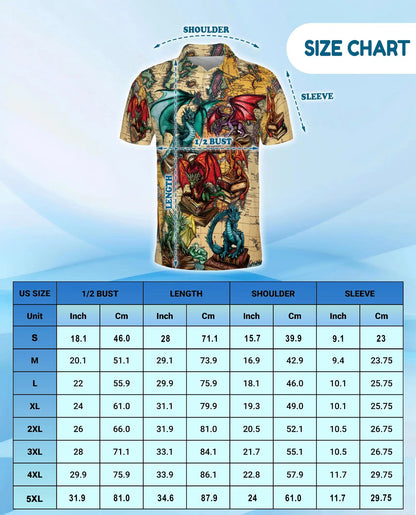 Dragon Library Polo Shirt - Fantasy Book Lover Style | Azhawaiian
