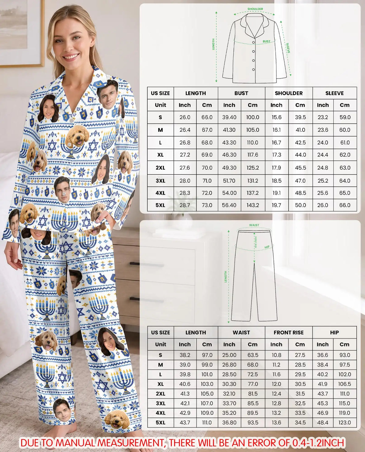 Personalized Hanukkah Menorah Pajamas for Women – Custom Face & Pet Photo Print