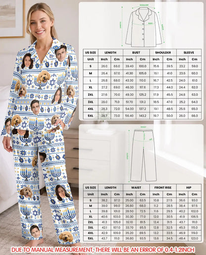 Personalized Hanukkah Menorah Pajamas for Women – Custom Face & Pet Photo Print
