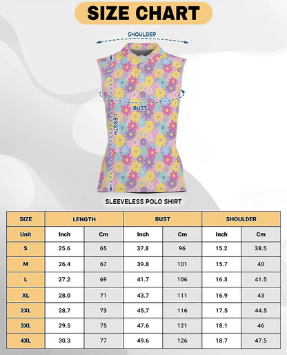 Groovy Flower Pattern Sleeveless Polo Shirt for Women | Azhawaiian