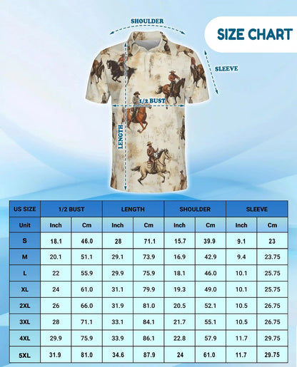 Cowboy Horse Riding Polo Shirt - Vintage Western Ranch Style | Azhawaiian