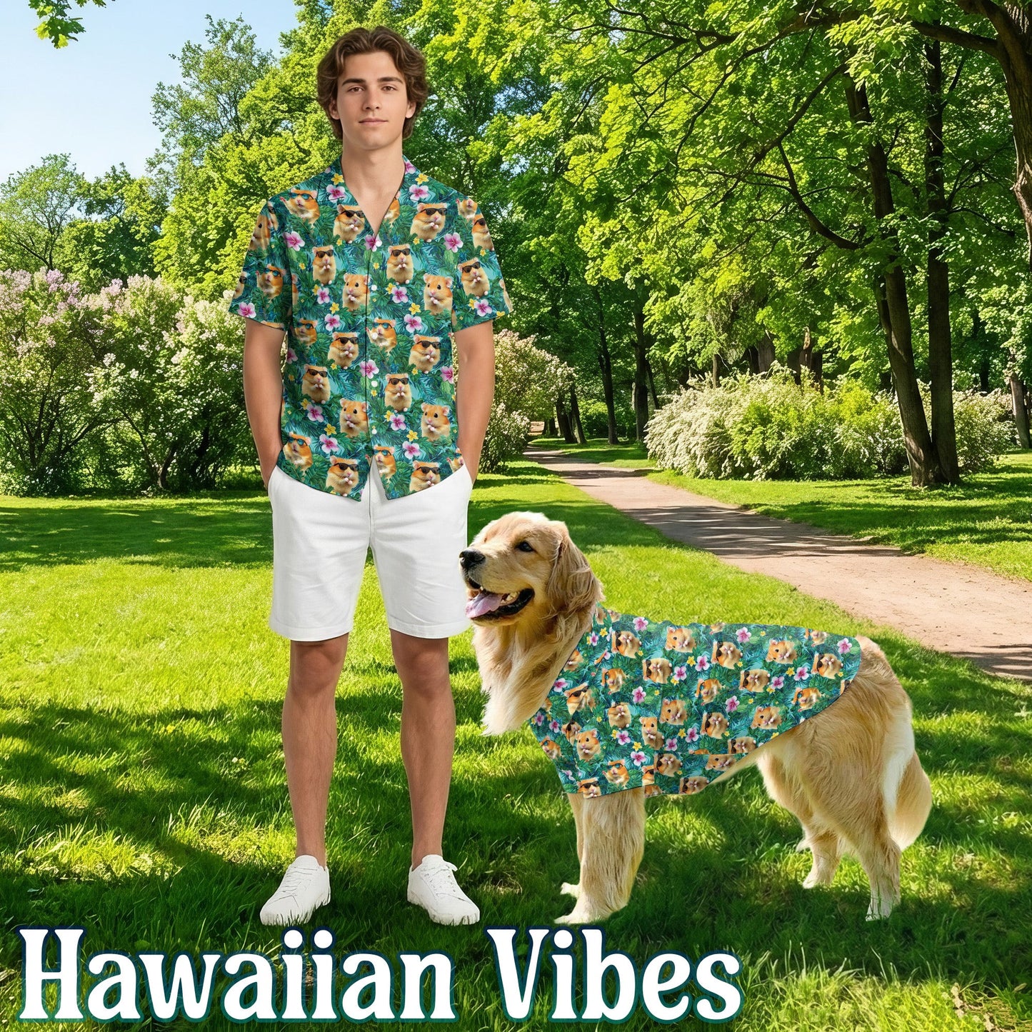 Hamster Tropical Matching Dog Owner Hawaiian Shirts, Funny Pet Aloha Shirt for Beach Vacation - Azhawaiian