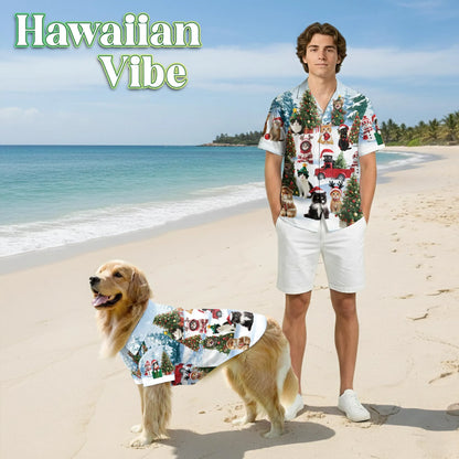 Cat Christmas Santa Print Matching Dog Owner Hawaiian Shirts, Funny Pet Aloha Shirt for Beach Vacation - Azhawaiian