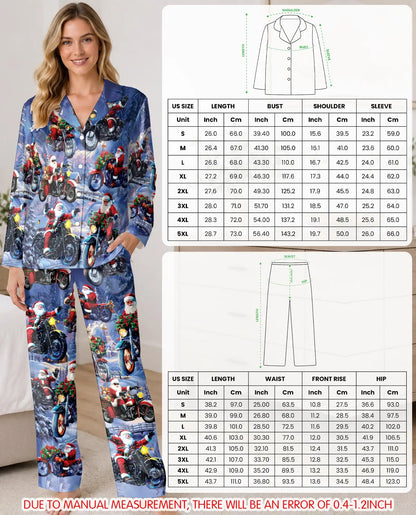 Santa Motorcycle Christmas Pajama Set for Women – Snowy Biker Print