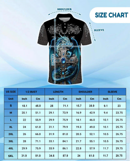 Blue Dragon Cross Polo Shirt for Men - Fantasy Medieval Dragon | Azhawaiian