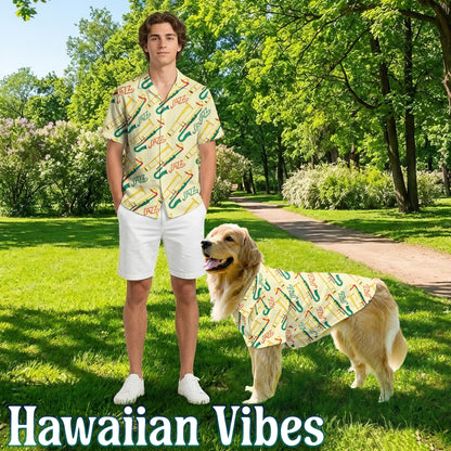 Trombone Pattern Matching Dog Owner Hawaiian Shirts, Funny Pet Aloha Shirt for Beach Vacation - Azhawaiian