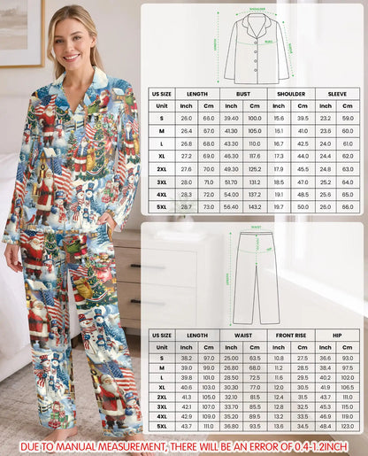 Patriotic Santa Snowman Pajama Set for Women – American Flag Christmas Print