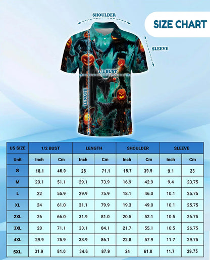 Pumpkin Scarecrow Halloween Polo Shirt - Spooky Horror Harvest Style | Azhawaiian