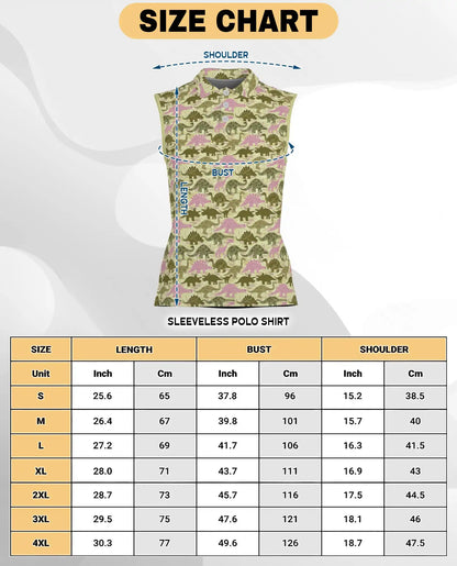 Cute Dinosaur Pattern Sleeveless Polo Shirt for Women | Azhawaiian
