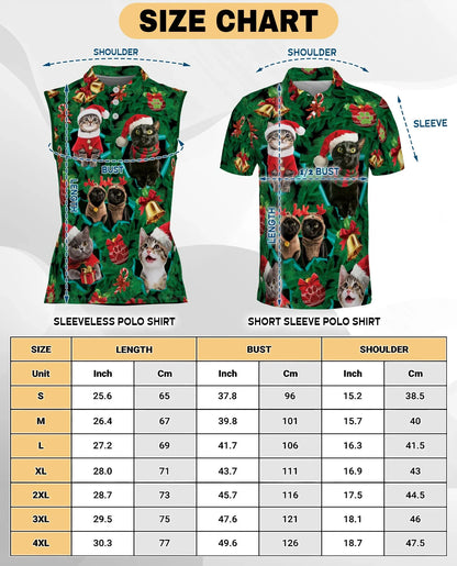 Cats Christmas Sleeveless Polo Shirt for Women, Cute Holiday Style | Azhawaiian