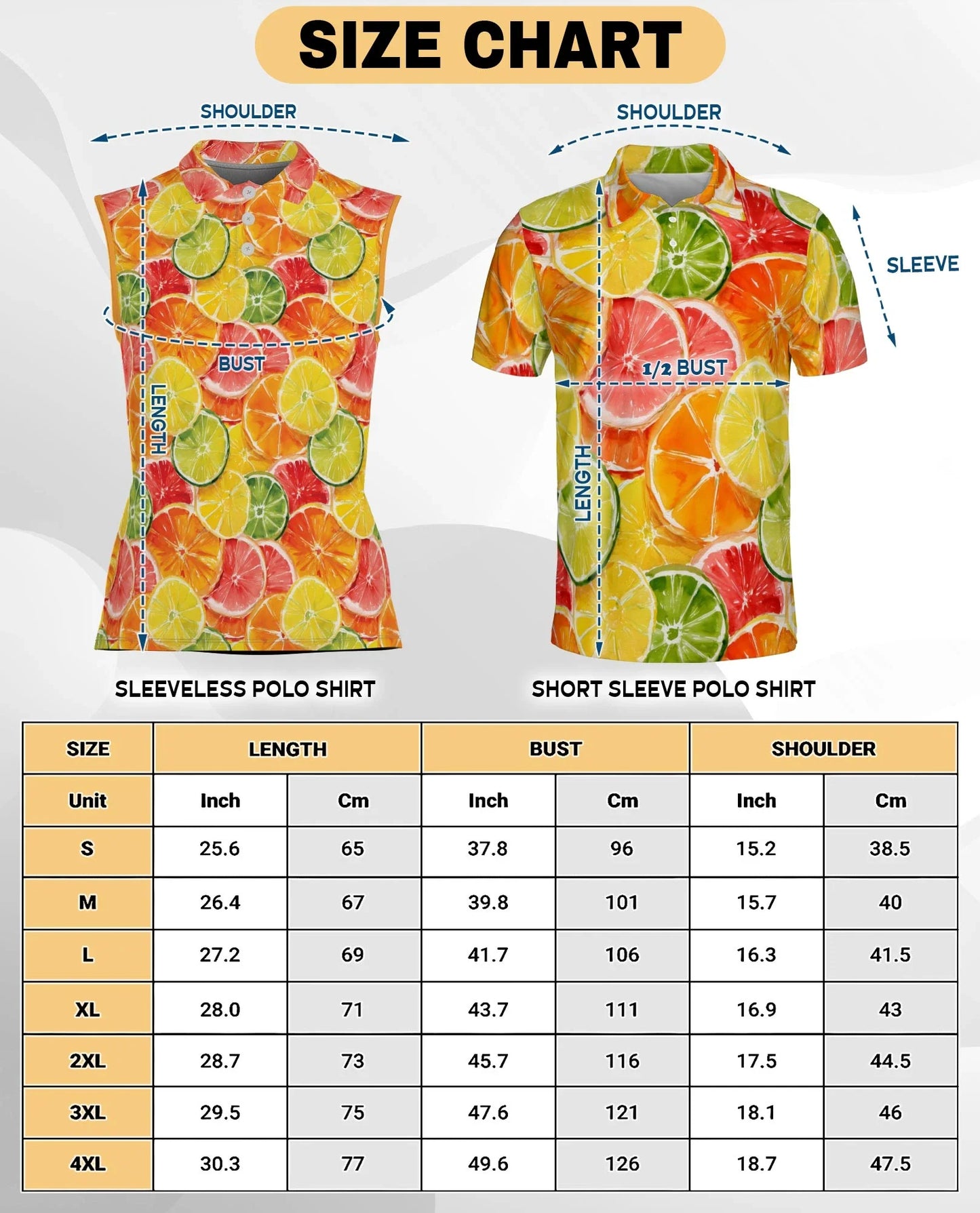 Citrus Fruits Pattern Sleeveless Polo Shirt for Women, Fresh Summer Style | Azhawaiian
